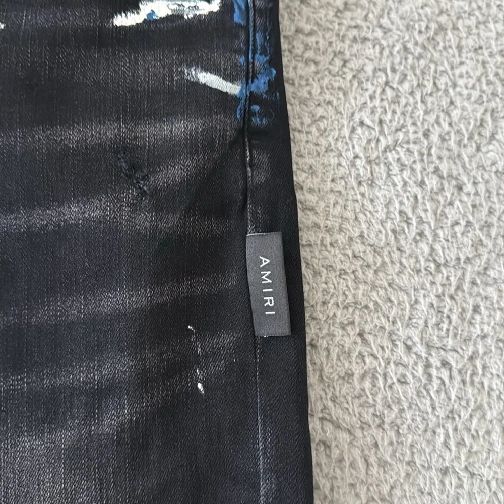 AMIRI Black Flare Wide Leg Jeans with Embellishments Paint size 38